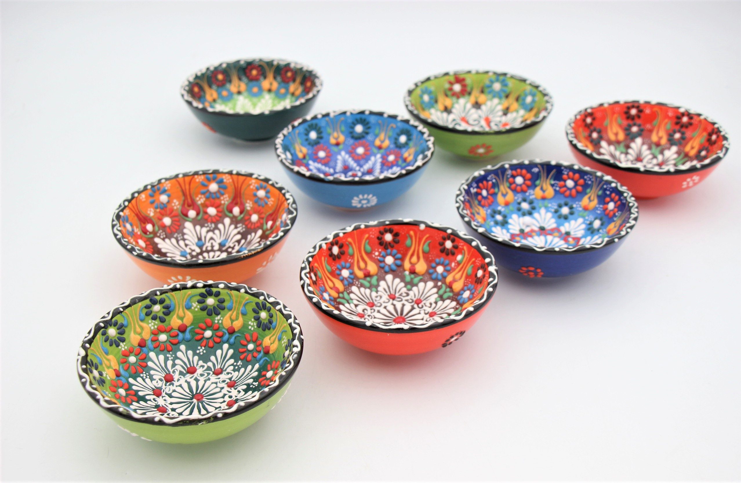 handmade COLOURFUL handpainted Turkish ceramic bowls 12cm food safe 