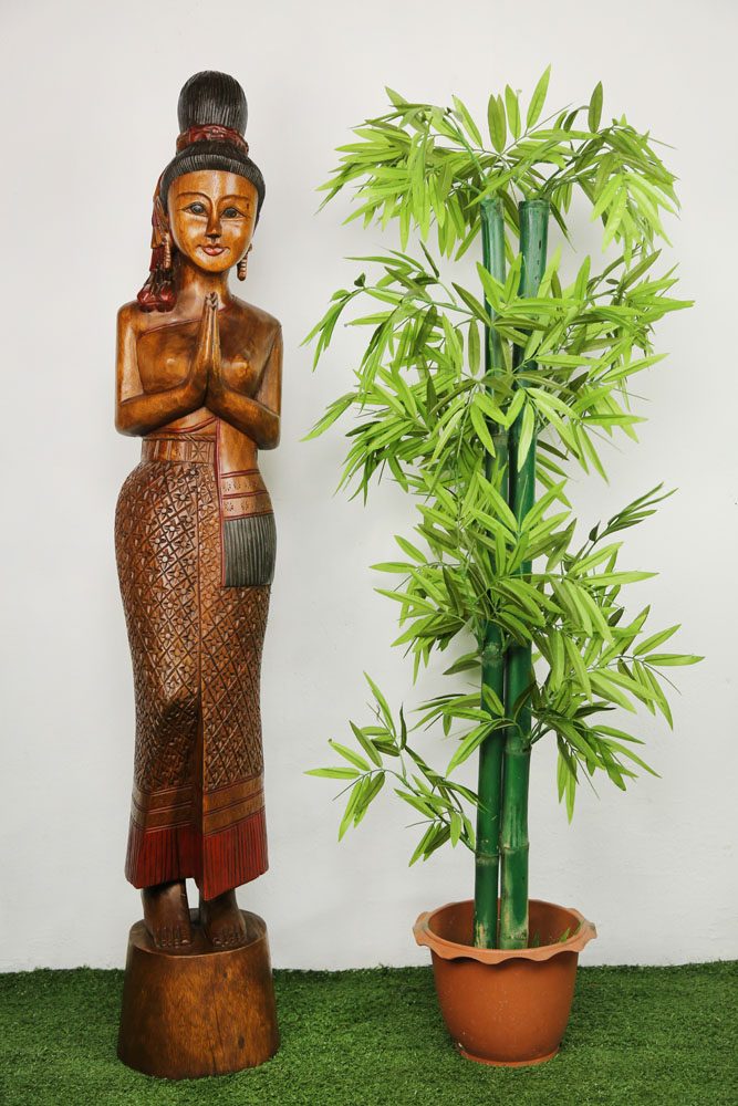 130cm Carved Wooden Sawasdee Lady