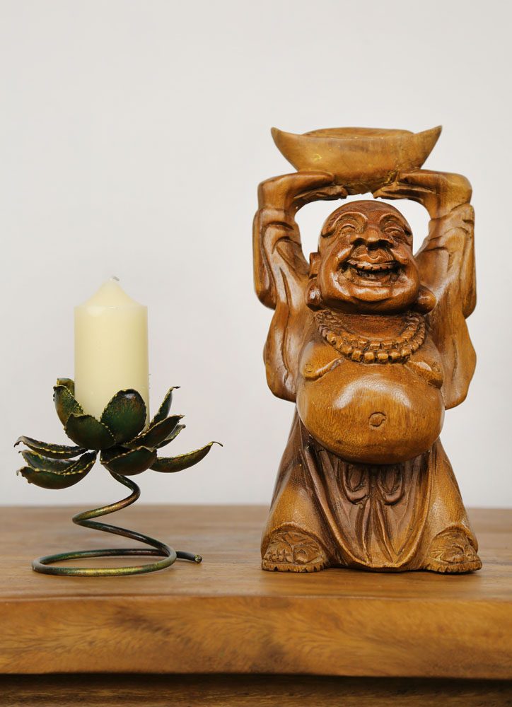 30cm Carved Wooden Happy Monk