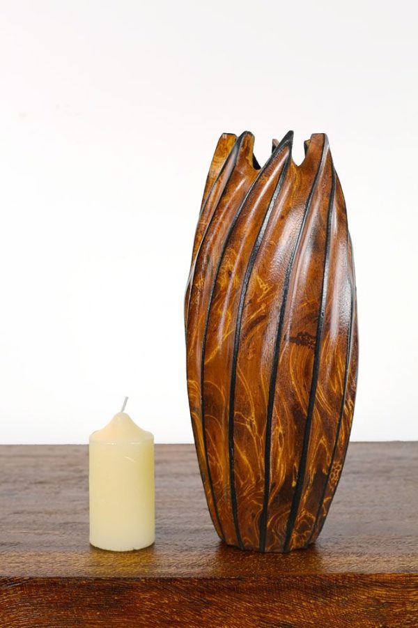 30cm Mangowood Vase Lotus Pod
