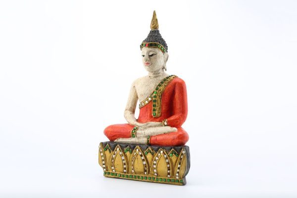 35cm Resting Buddha Antique White/Orange