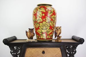 47cm Hand Painted Pottery Red With Gold Flower And Leaf Design