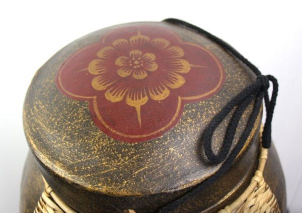 47cm Rice Basket Antique Gold With Red Flower
