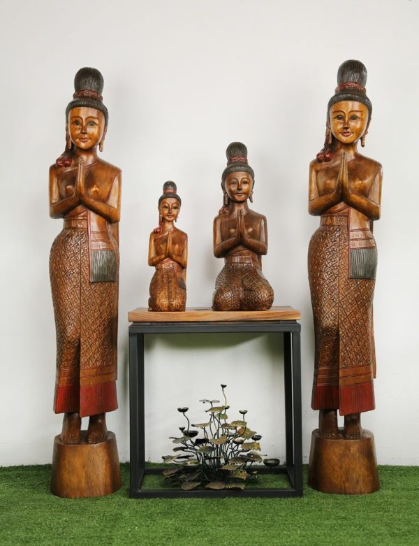 53cm Carved Wooden Sawasdee Lady Kneeling