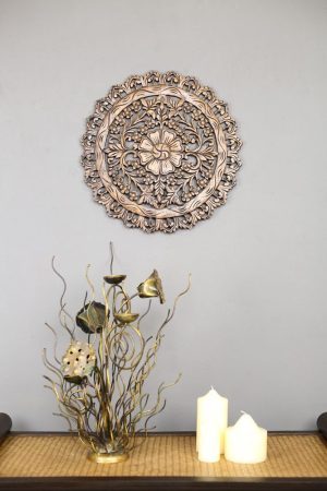 60 x 60 3D Flower Teak Wooden Carving Natural