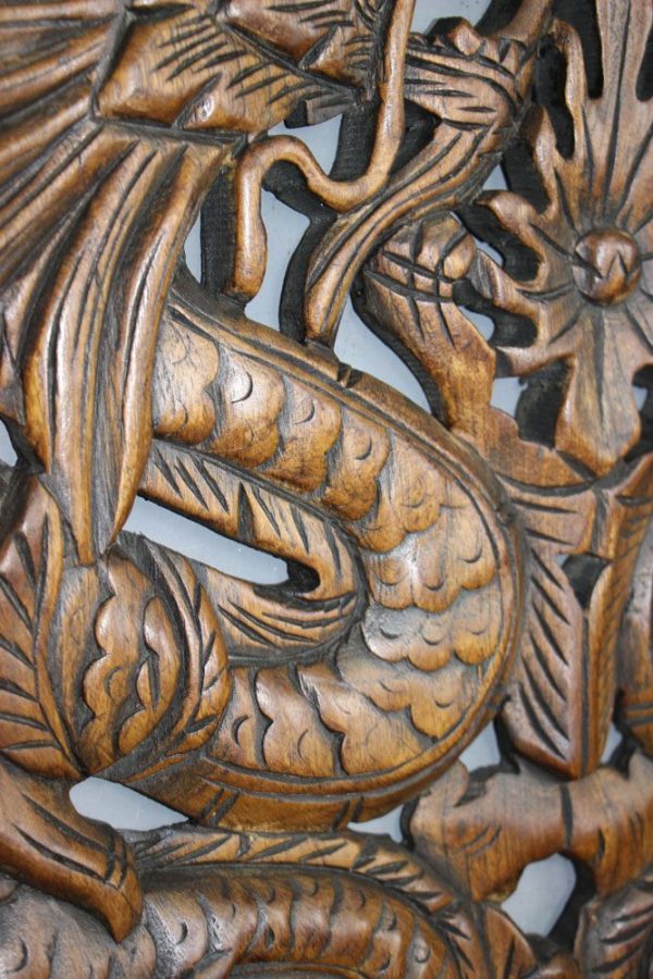 60cm Dragon Teak Wooden Carving