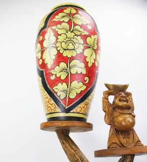 67cm Hand Painted Pottery Gold/Red with Gold Flower And Leaf Design