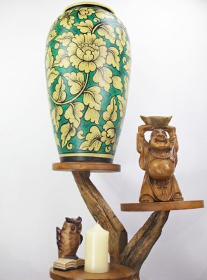 67cm Hand Painted Pottery Green With Gold Flower And Leaf Design