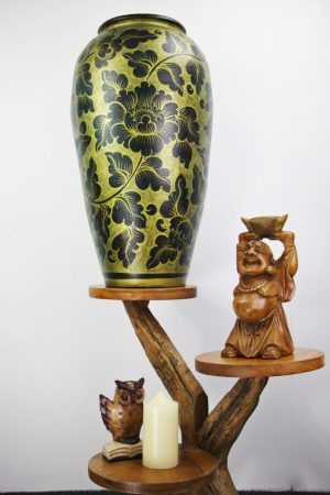 67cm Hand Painted Pottery Rich Gold With Antique Black Flower And Leaf Design