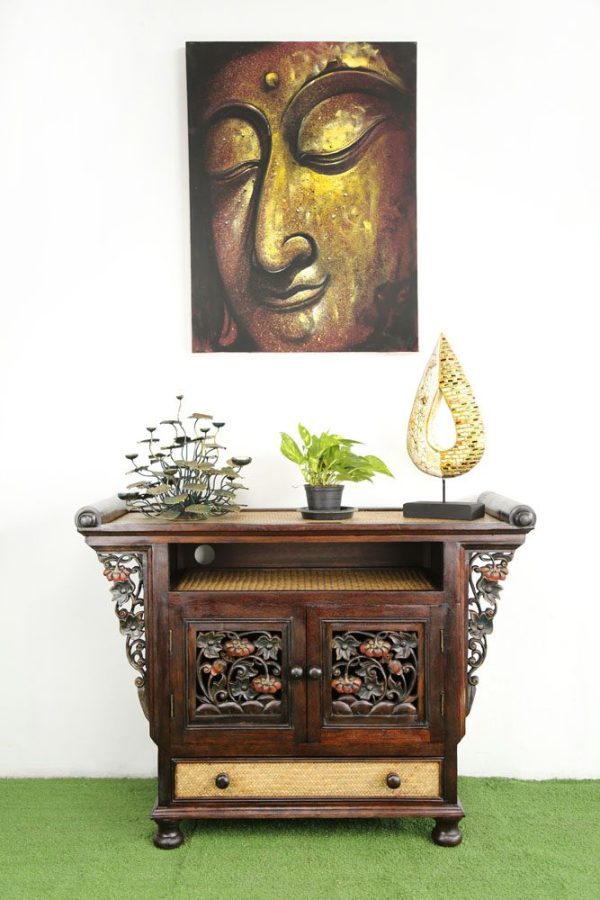 104 x 79 cm Rattan Hallway Unit With Carving Coloured
