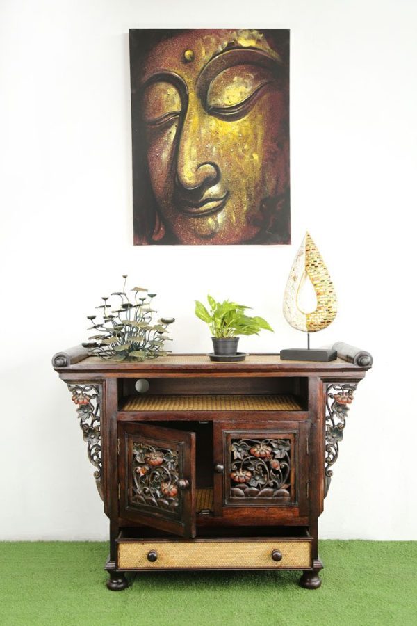 104 x 79 cm Rattan Hallway Unit With Carving Coloured