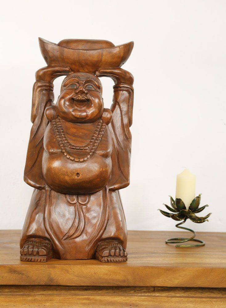 76cm Carved Wooden Happy Monk