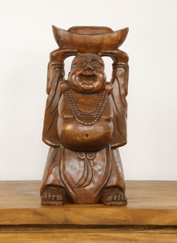 76cm Carved Wooden Happy Monk