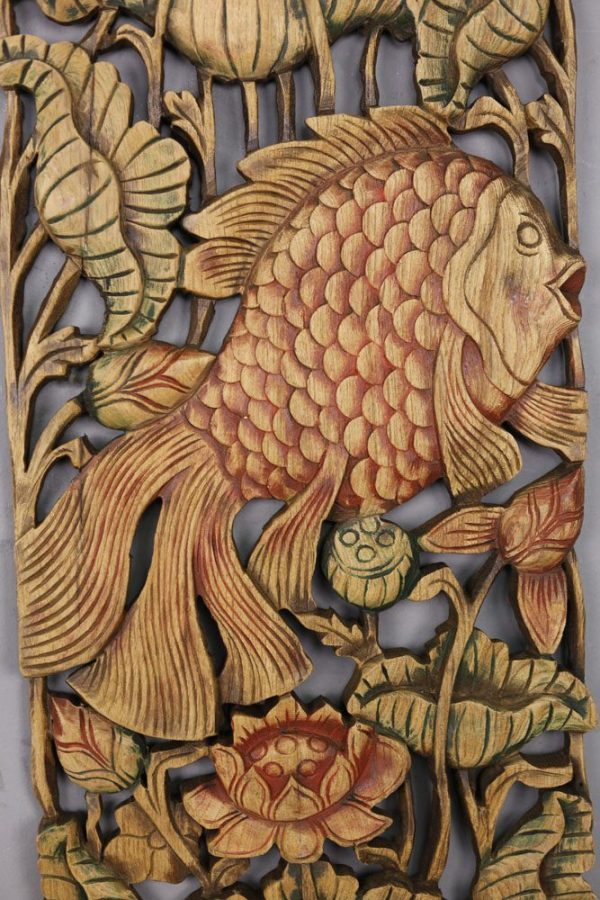 90 x 35 Fish Teak Wooden Carving Coloured
