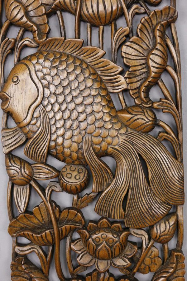 90 x 35 Fish Teak Wooden Carving Natural