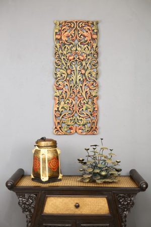 90 x 35 Leaf Teak Wooden Carving Coloured