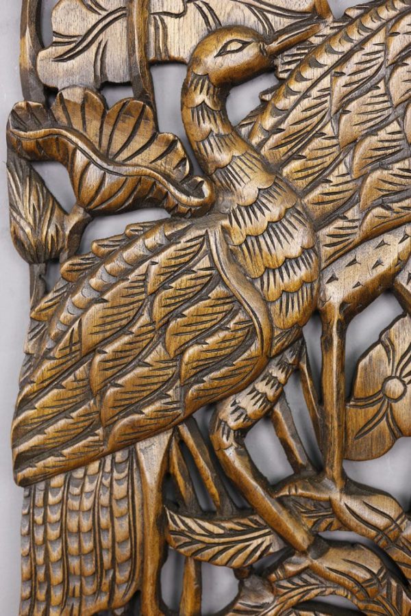 90 x 35 Peacock Teak Wooden Carving Natural