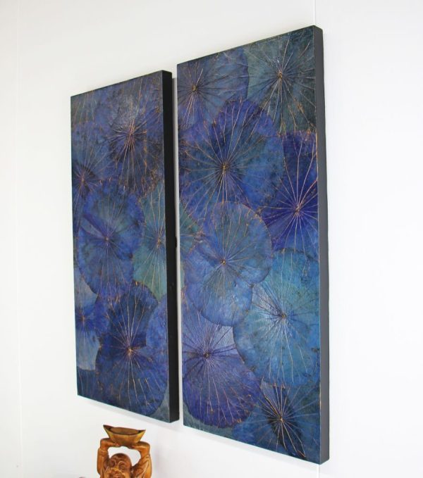 90 x 40 Lotus Leaf Art Moody Blue