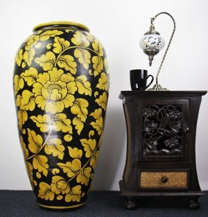 92cm Hand Painted Pottery Black With Gold Leaf Design