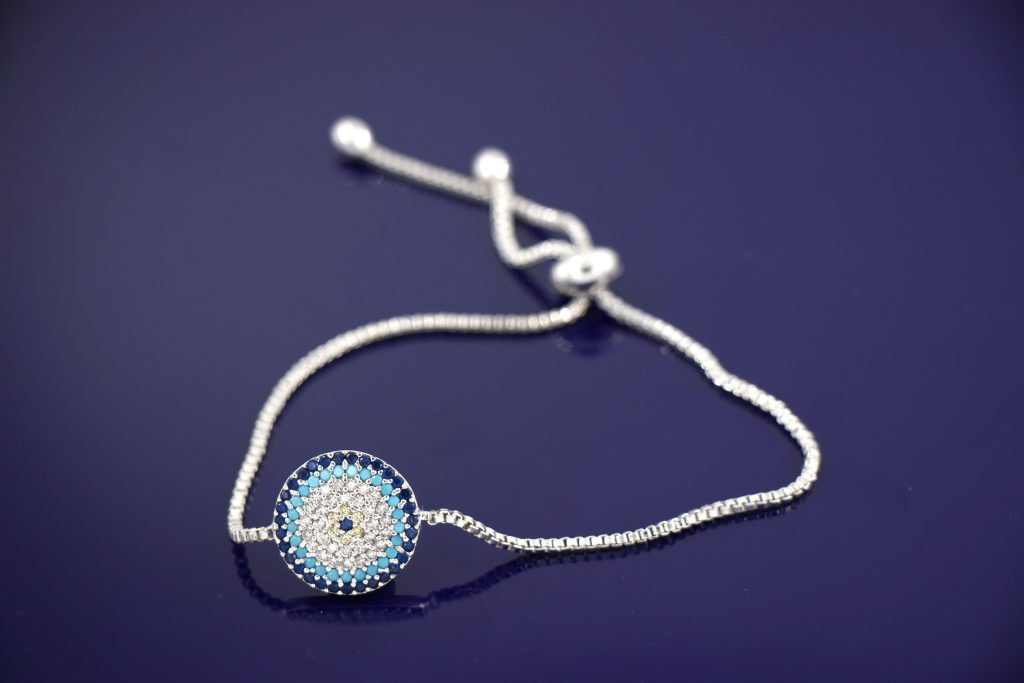 TURKISH EVIL EYE BRACELET LARGE ROUND IN SILVER BL12A Nirvana