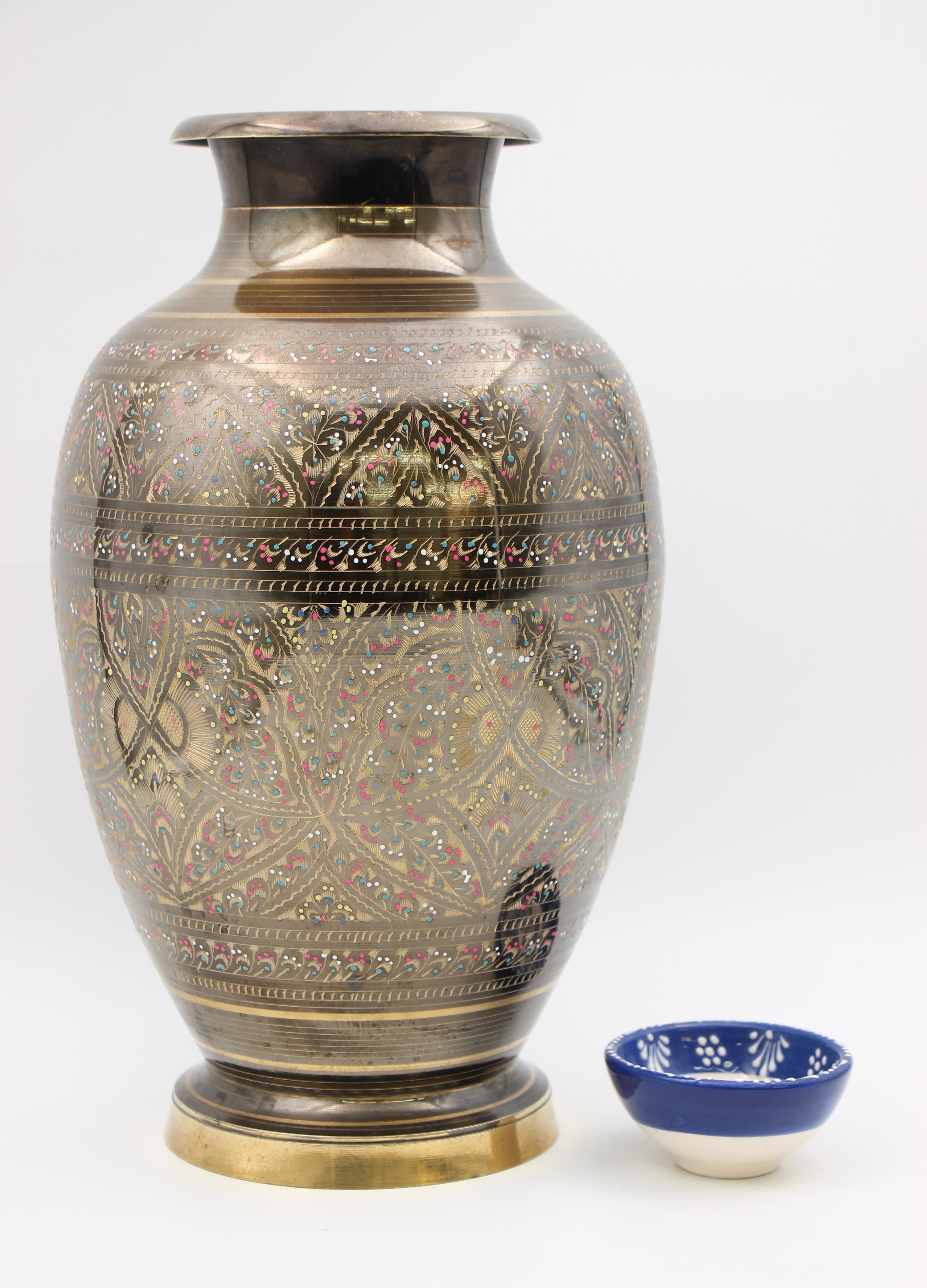 Brass Handcrafted Etched Painted Chinese Jar Vase 1
