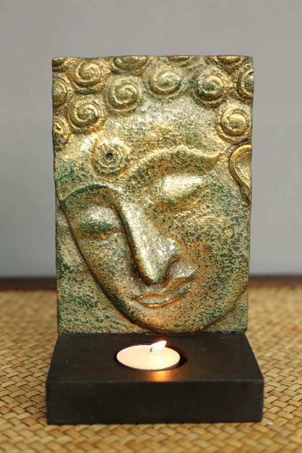 Buddha Tile With Candle Holder Antique Green