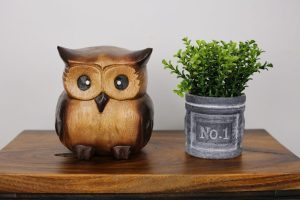 Carved Wooden Fat Owl