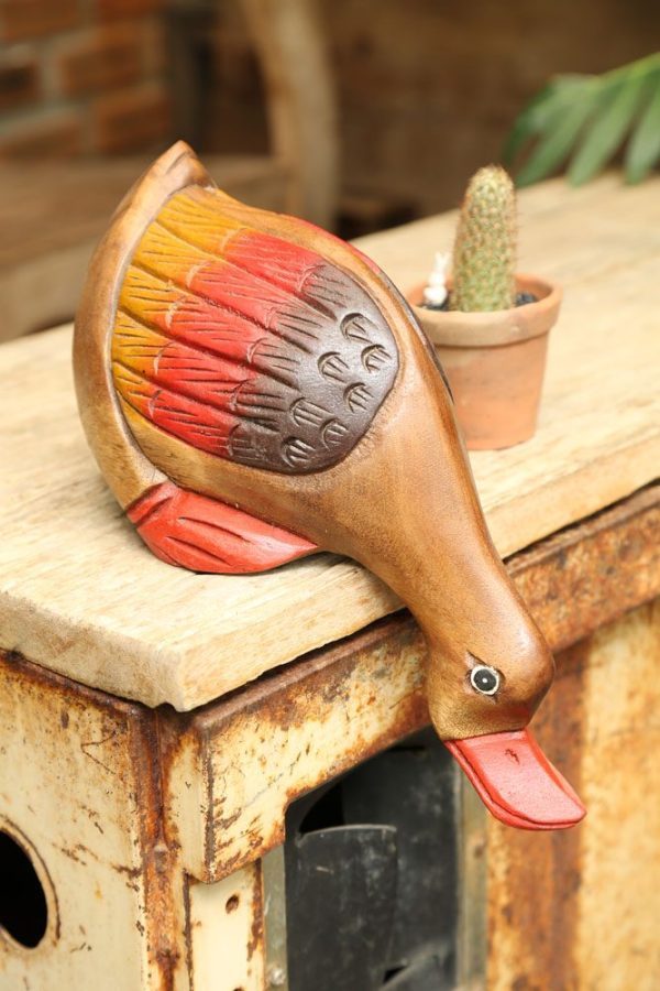 Carved Wooden Large Duck Drinking