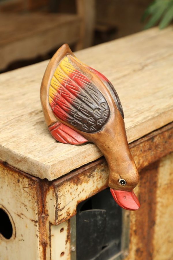 Carved Wooden Mid Size Duck Drinking