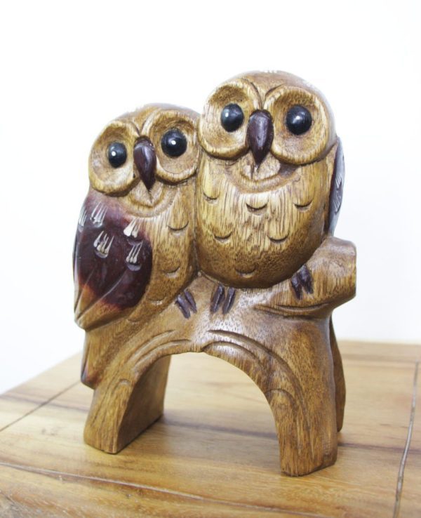 Carved Wooden Pair Of Owls