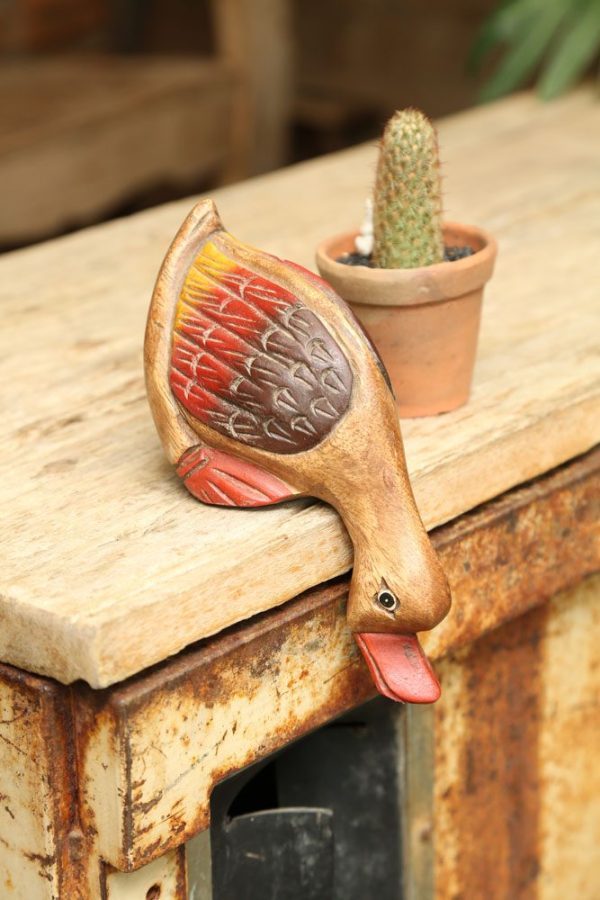 Carved Wooden Small Duck Drinking