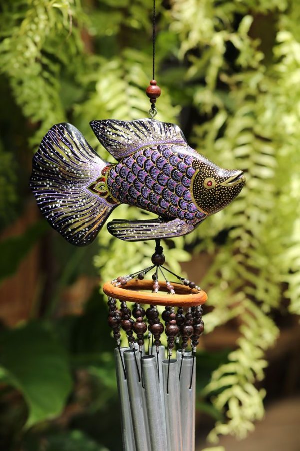 Colourful Asian Fish 8 Bell Chime Mauve
