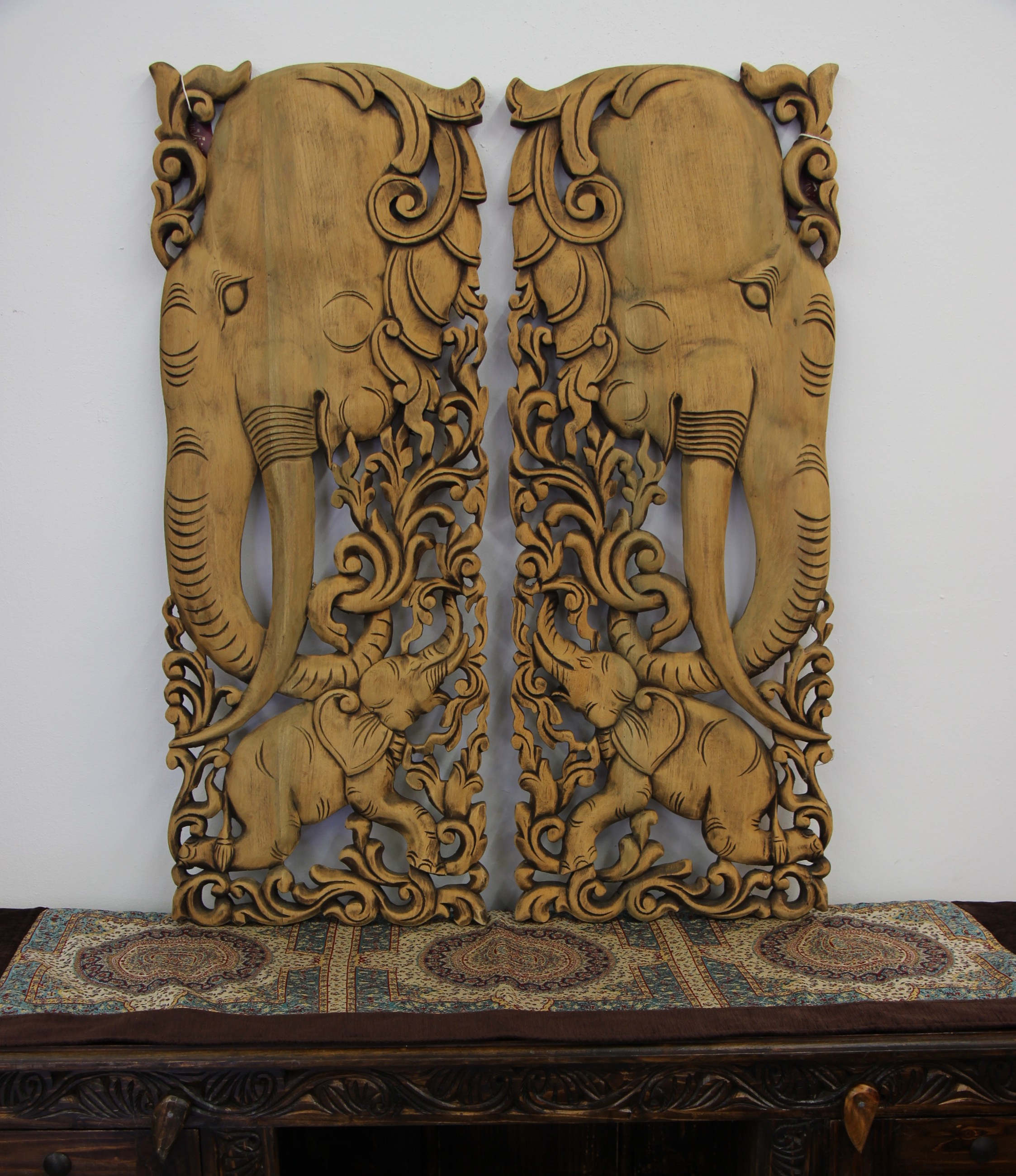 ELEPHANT 90 X 35 TEAK WALL CARVING 1