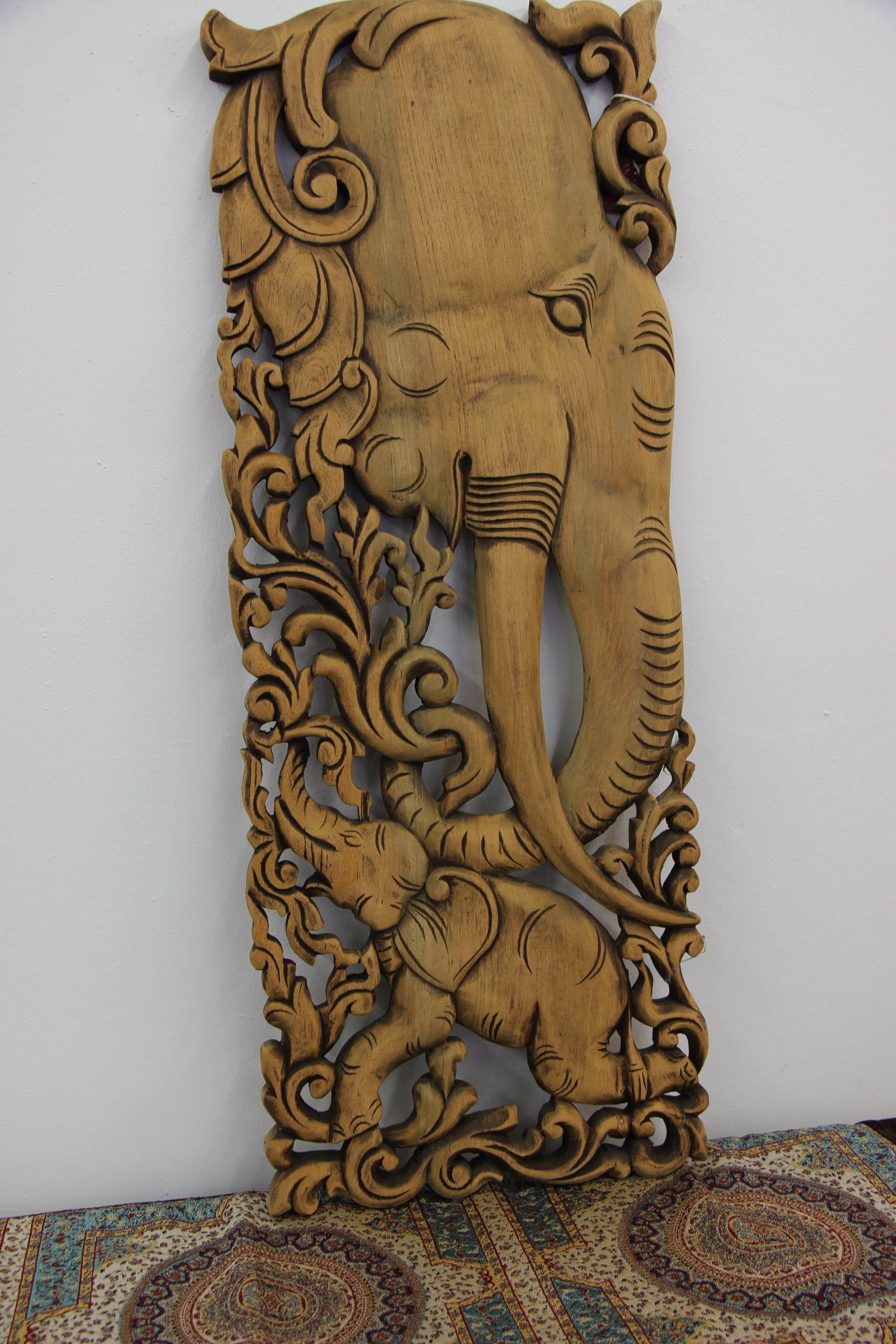 ELEPHANT 90 X 35 TEAK WALL CARVING 2