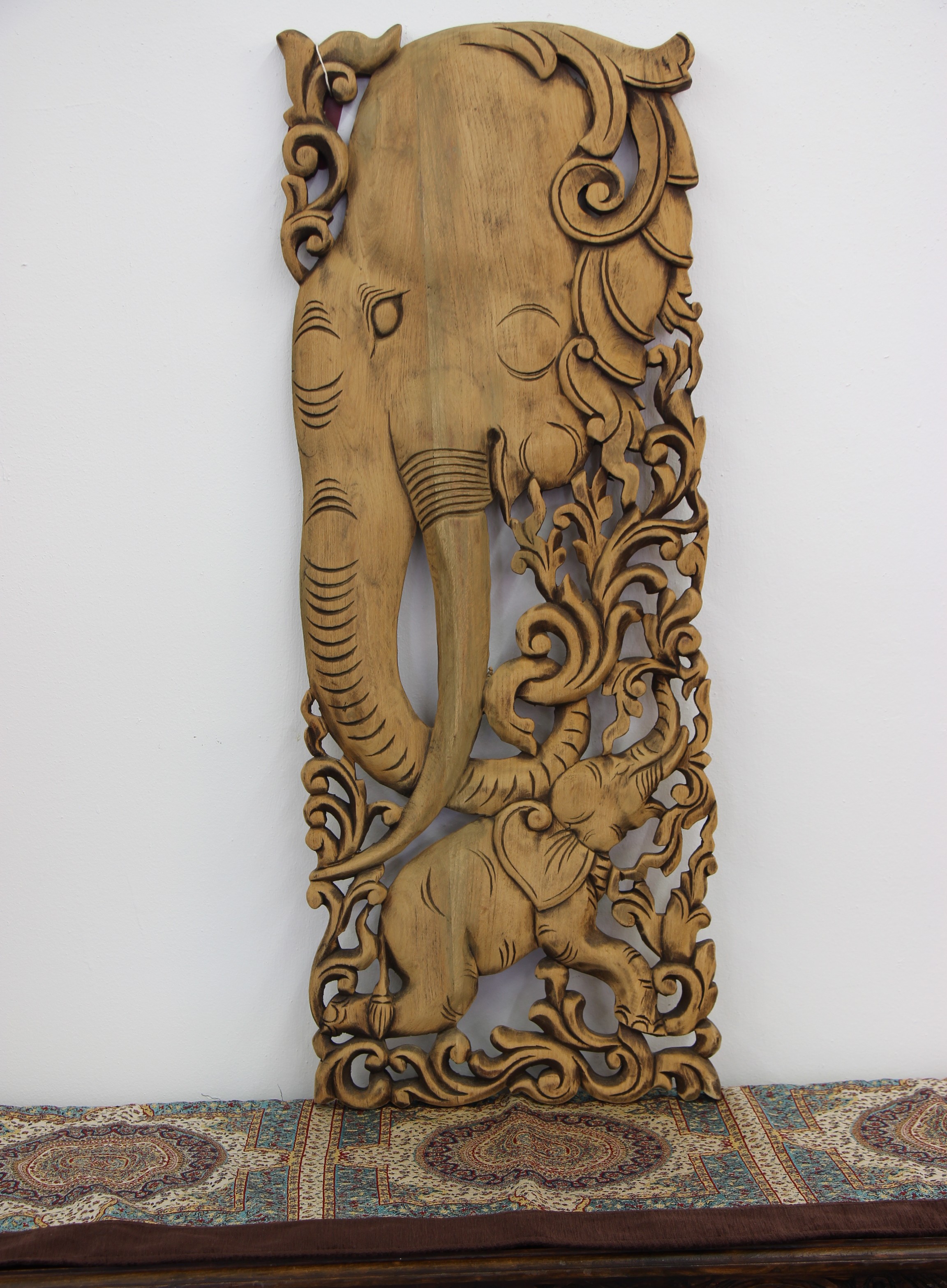 ELEPHANT 90 X 35 TEAK WALL CARVING L1