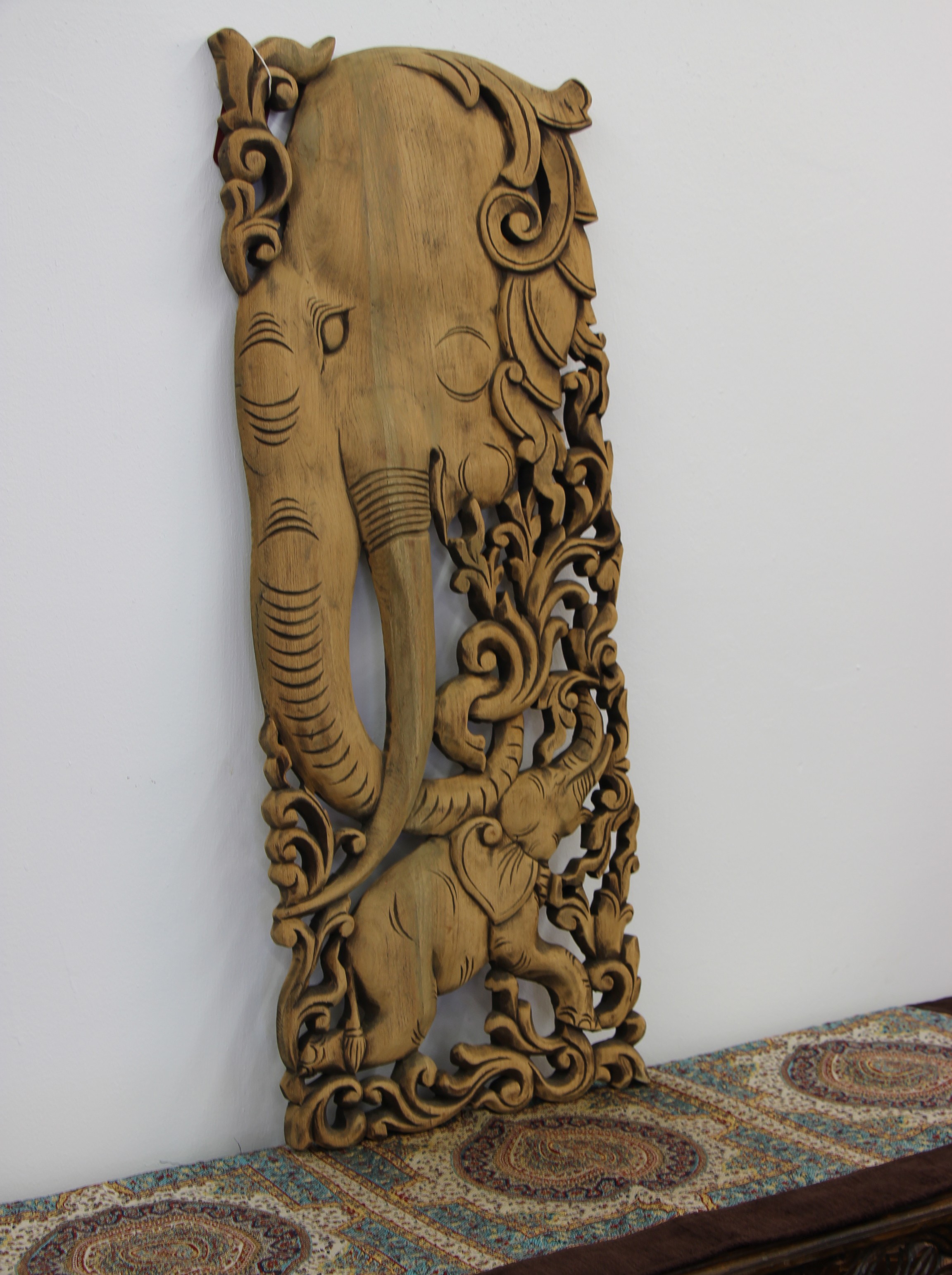 ELEPHANT 90 X 35 TEAK WALL CARVING L4