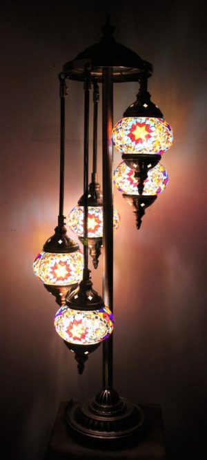 Turkish Mosaic Floor Lamp 5 Globe Amber, Amber Mosaic Floor Lamp