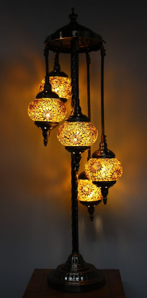 Turkish Mosaic Floor Lamp 5 Globe Yellow Gold