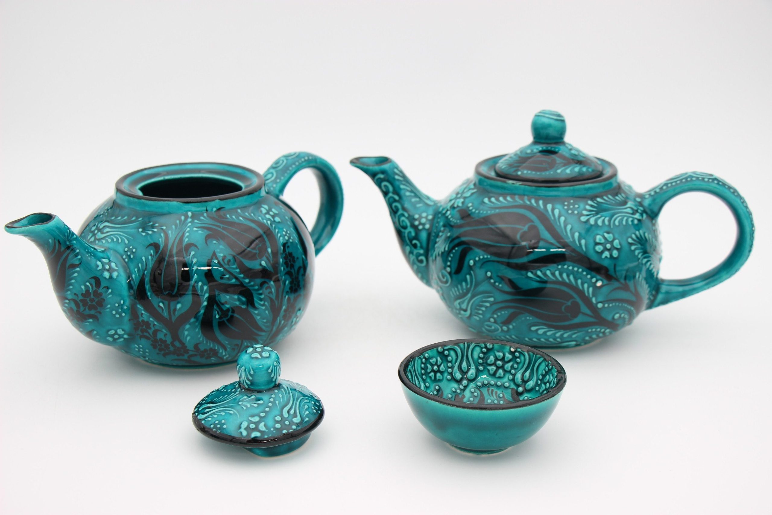 Large Hand Crafted Turkish Ceramic Tea Pots In Turquoise Design Nirvana