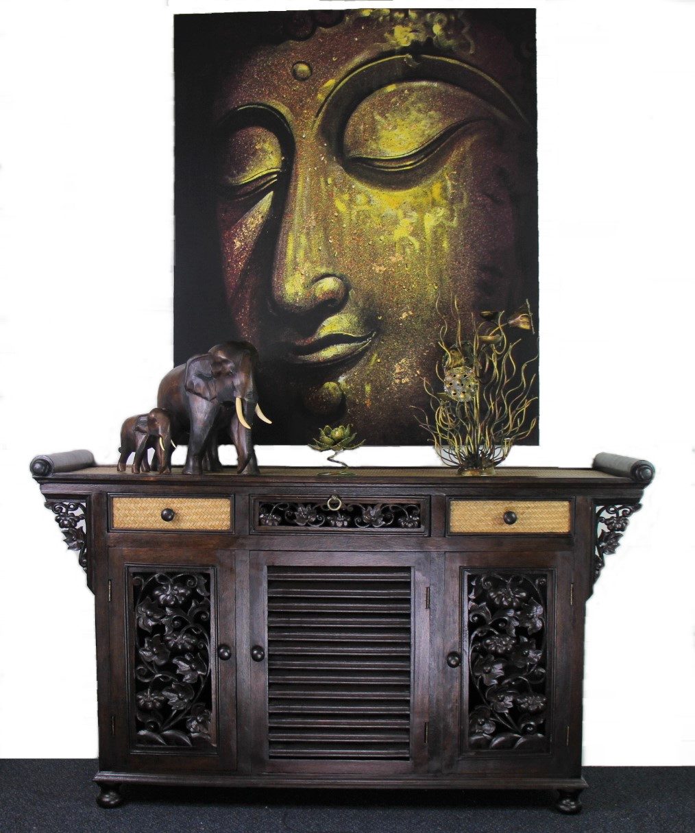 Large Rattan Hallway Unit Hand Carved Doors Panels Nirvana