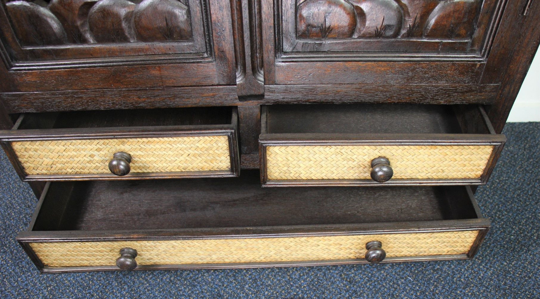 Large Rattan Cabinet With Hand Carving On Doors Nirvana