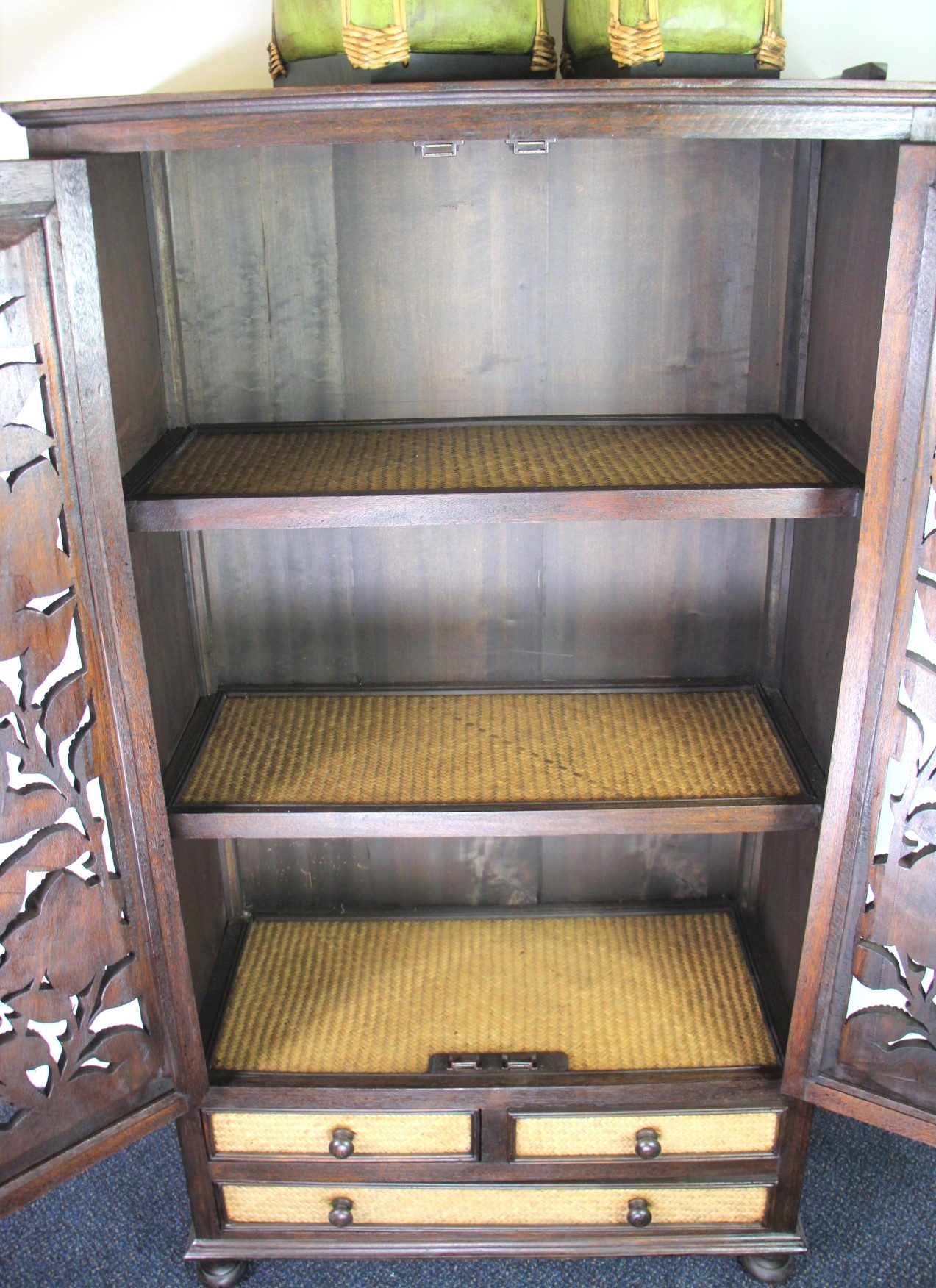 Large Rattan Cabinet With Hand Carving On Doors Nirvana