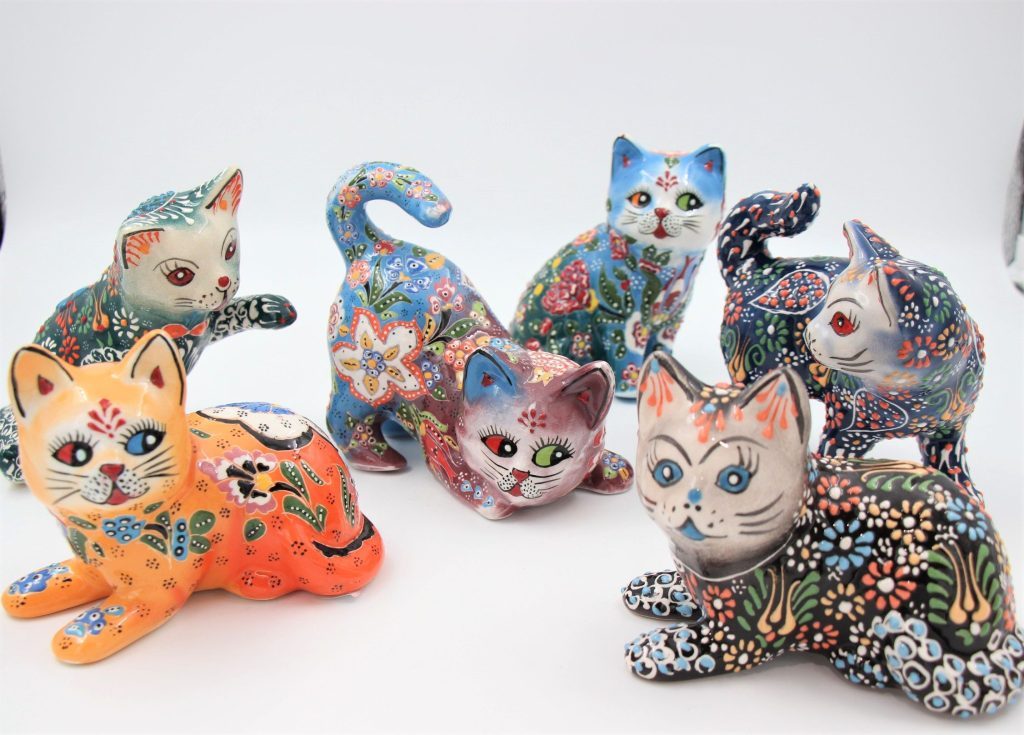 Hand Painted Turkish Large Ceramic Cats In Colorful Design - Nirvana