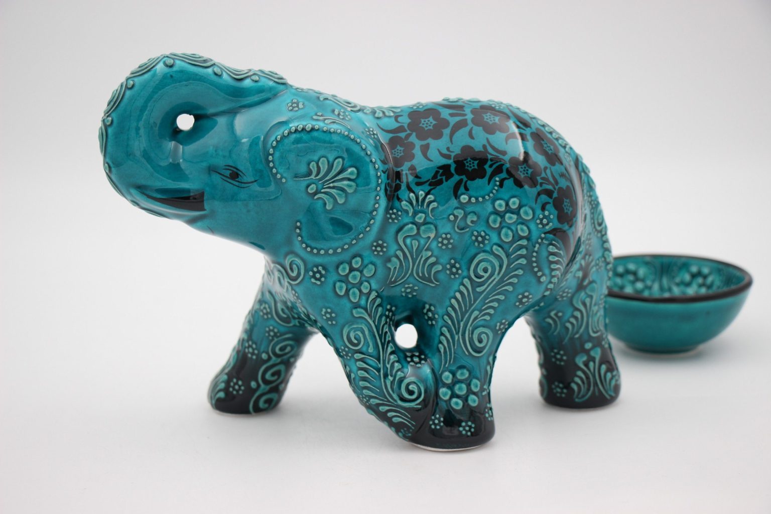 Large Turkish Handpainted Ceramic Elephant Turquoise Nirvana