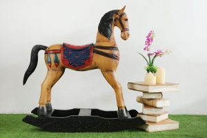 Ornate Large Solid Wood Rocking Horse Coloured