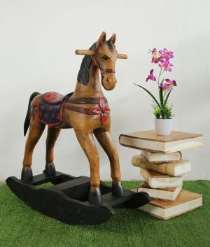 Ornate Solid Wood Rocking Horse Coloured