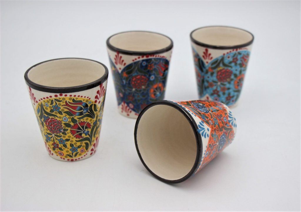 Hand Crafted Turkish Ceramic Water Glass In Colourful Relief Nirvana