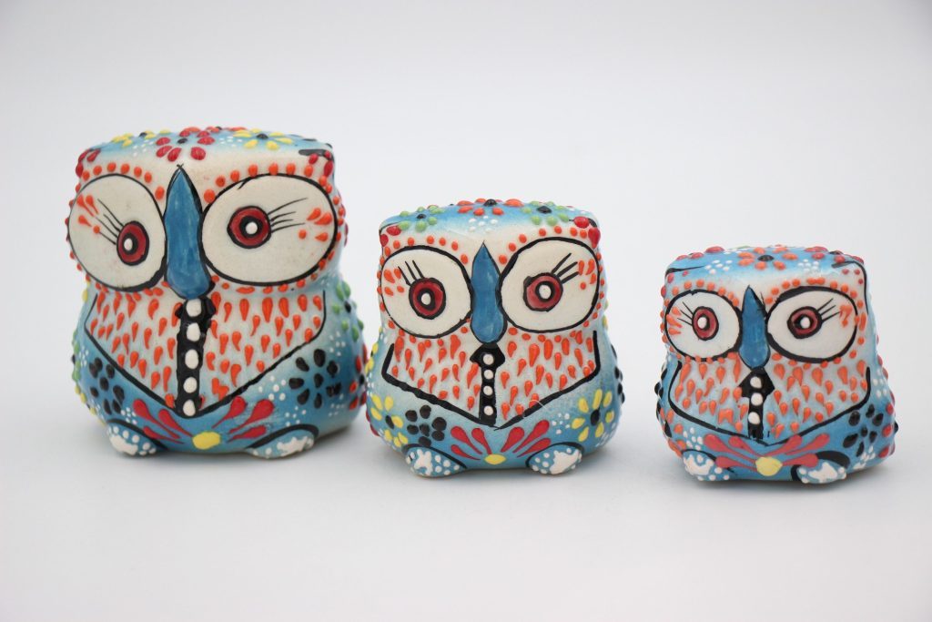 Hand Painted Colourful Ceramic Owl Set Of Three Nirvana