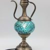 Turkish Mosaic Medium Teapot Table Lamp Cracked Teal- 37cm