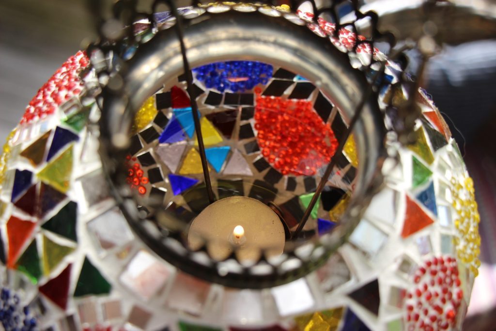 Turkish Mosaic Large Hanging Candle Lantern Mosaic 1 18cm Globe - Nirvana